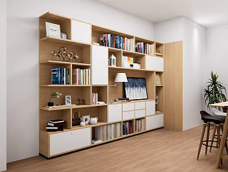 Modern Reading Room Reading Room Bookcase Desk Decoration Ornaments Books Album Potted Plant 3d model