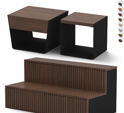 Modern Outdoor Bench With Wooden Slats And Black Frame Design 3d model