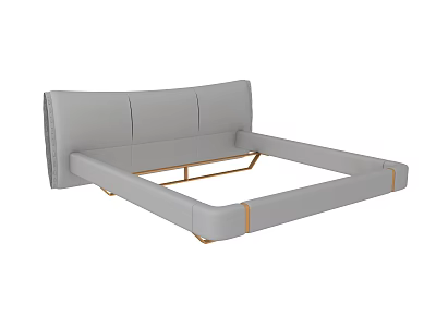 Elegant Modern Double Bed With Gray Upholstered Headboard And Metal Frame 3d model
