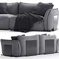 Modern Gray Two Seater Sofa With Plush Pillows And Soft Blanket 3d model