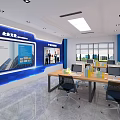 Modern office interior with corporate culture wall desks computers and green plants