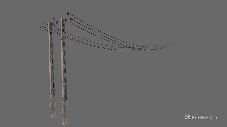 Garden Landscape With Utility Poles And Overhead Power Lines 3d model 