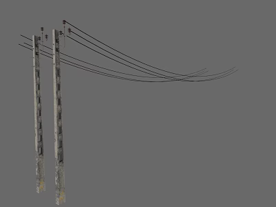 Garden Landscape With Utility Poles And Overhead Power Lines 3d model