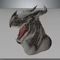 Gray Dragon Head Model With Open Mouth Sharp Teeth Glowing Eyes And Horns
