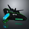 Futuristic Black Spacecraft With Green Glowing Lines And Blue Transparent Section