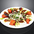 Grilled Vegetable And Cheese Platter With Fresh Herbs And Spices On White Plate