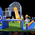 Interactive Playground Area With Blue Orange Slides Climbing Structures Green Lawn And Children 3d model