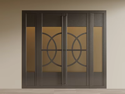 Modern Front Door With Double Design Black Frame And Circular Geometric Glass Panels 3d model