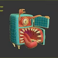 Blue Square Character With Red Monster Features Big Eye Sharp Teeth And Sticking Tongue