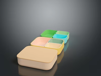 Colorful Square Food Storage Containers As Practical Household Kitchen Items 3d model