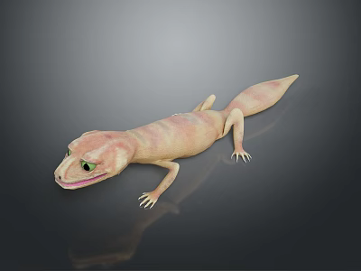 Pink and Beige Reptile Lizard with Green Eyes Resting on Dark Background Surface 3d model