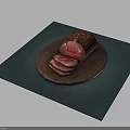 Sliced Roasted Meat Served On Wooden Plate With Juicy Texture And Tender Flavor