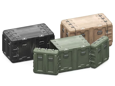 Durable Hard Shell Storage Cases In Black Green And Tan Colors For Travel 3d model