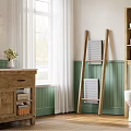 Rustic Bathroom Interior With Wooden Vanity Green Wainscoting And Ladder Towel Rack
