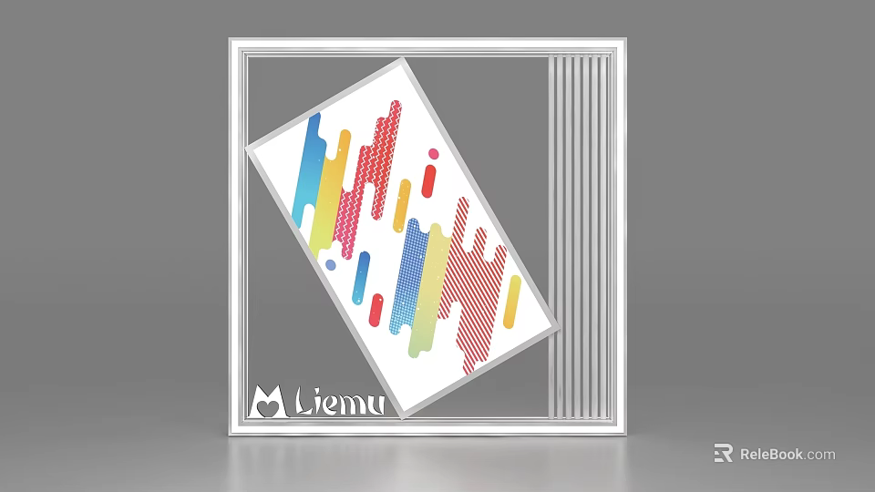 Liemu Modern Decorative Artwork With Colorful Stripes Dots And White Frame 3d model 