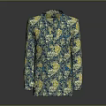 Stylish Blue And Yellow Floral Pattern Blazer With Contrast Trim Design