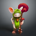 Anthropomorphic Mouse Character In Green Leaf Outfit Holding Red Mushroom Staff With Small Mushrooms