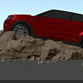 Red Range Rover SUV Standing On Rugged Rock Pile Under Clear Blue Sky 3d model