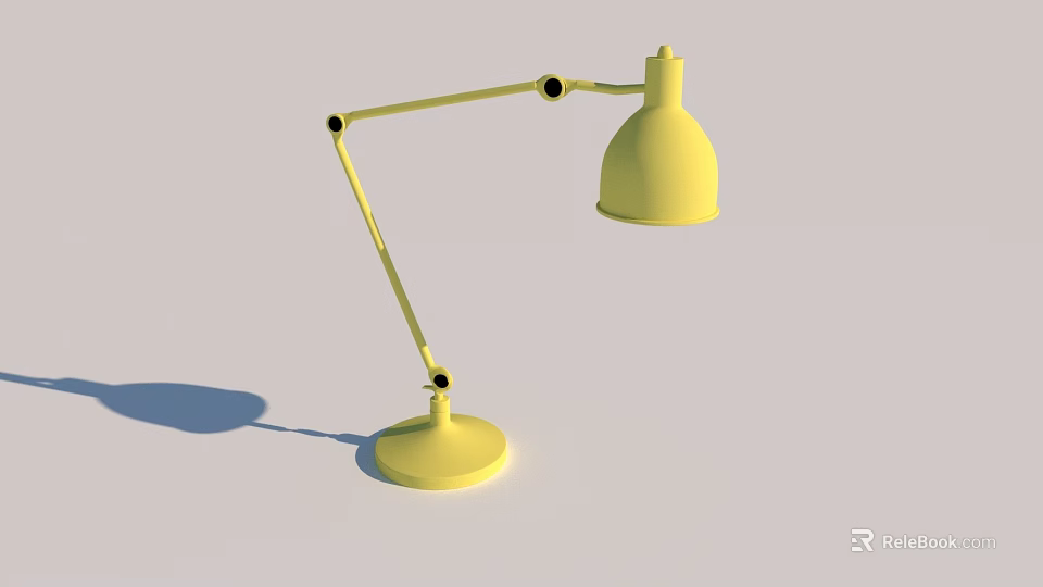 Yellow Adjustable Arm Desk Lamp With Sleek Design And Round Base 3d model