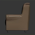 Modern Brown Leather Armchair With Dark Wooden Accents And Comfortable Upholstered Design