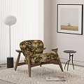 Camouflage Velvet Single Sofa With Wooden Armrests Small Round Side Table In Modern Living Room