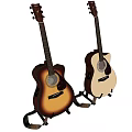 Acoustic Guitars In Brown And Beige On Stands With Cases For Music Gear