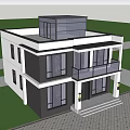 Modern Detached Villa With Large Glass Windows Second Floor Balcony And Lush Greenery