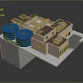 3D Industrial Facility Model With Blue Storage Tanks Buildings And Pipeline Layout