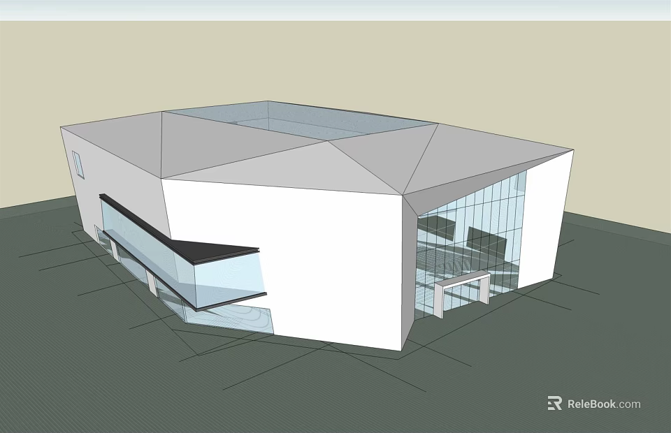 Modern Geometric Architectural Design With White Exterior And Large Glass Windows 3d model 