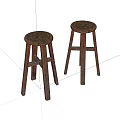Two Vintage Wooden Stools With Round Top And Cross Legs Design