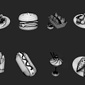 Delicious Assorted Fast Food Selection Featuring Hamburger Fries Hot Dog Fried Chicken Donuts and Milkshake