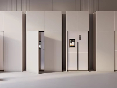 White Modern Refrigerators With Double Door And Open Door Design In Showroom 3d model