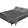 Modern Gray Double Bed With Metal Legs Two Pillows And Blanket