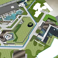 Garden Landscape Design With Green Lawns Walkways Roofed Pavilions Water Features And Paved Areas
