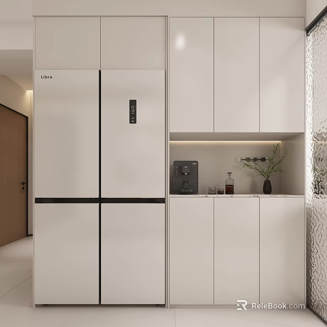 Modern White Sideboard With Storage Cabinets Coffee Machine And Decorative Vase 3d model 
