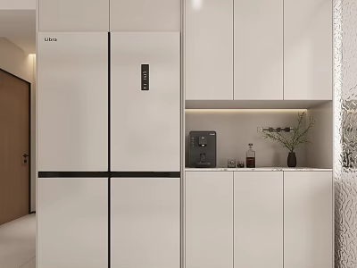 Modern White Sideboard With Storage Cabinets Coffee Machine And Decorative Vase 3d model