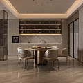 Elegant Modern Dining Room Interior With Round Table Marble Countertop And Cabinets