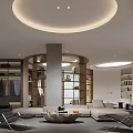 Modern Boutique Store Interior With Circular Ceiling Display Shelves Sofa And Chairs