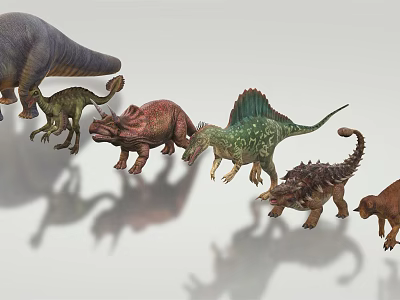 Various Dinosaur Models Showcasing Different Species And Unique Physical Features 3d model