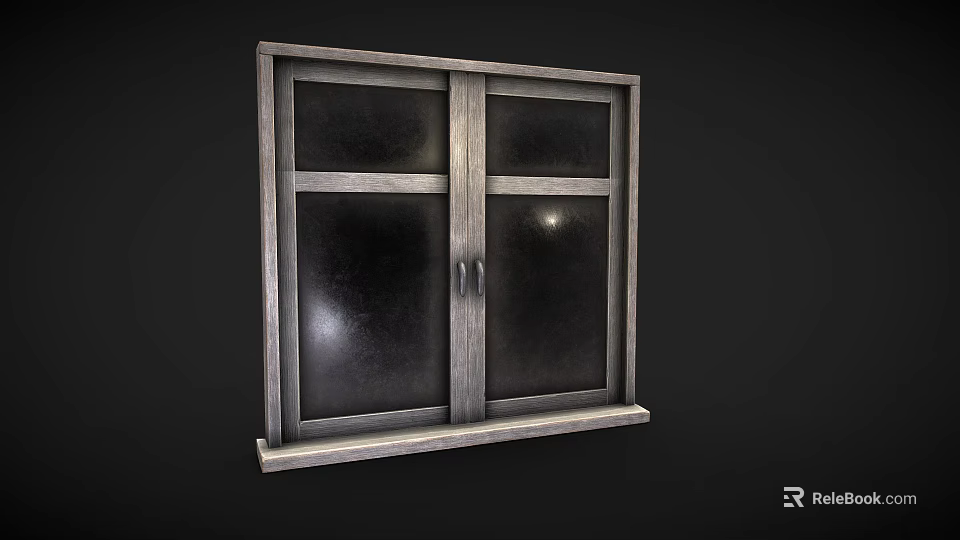 Double Casement Window with Metal Frame and Dark Glass Sleek Design 3d model 