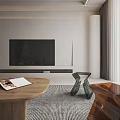 Modern Living Room Interior With Beige Sofas Wooden Coffee Table Round Pendant Light And TV