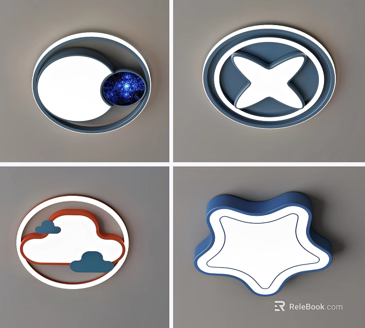 Modern Decorative Ceiling Lights With Circular Oval Blue Cloud And Irregular Shapes 3d model