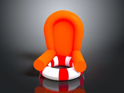 Orange Inflatable Seat With Red And White Lifebuoy Base Structure 3d model