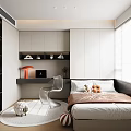 Modern Tatami Bedroom Interior With Desk Chair Bookshelf And Window Blinds