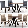 Modern Round Dining Table Set With Navy Blue And Beige Upholstered Chairs 3d model