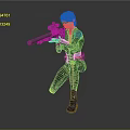 Blonde Woman in Black Combat Suit Holding Sniper Rifle in Crouching Position with Dark Background