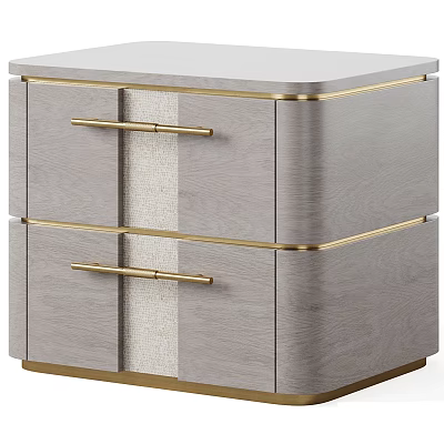 Modern Gray Wooden Nightstand With Gold Metal Handles And Textured Drawers 3d model
