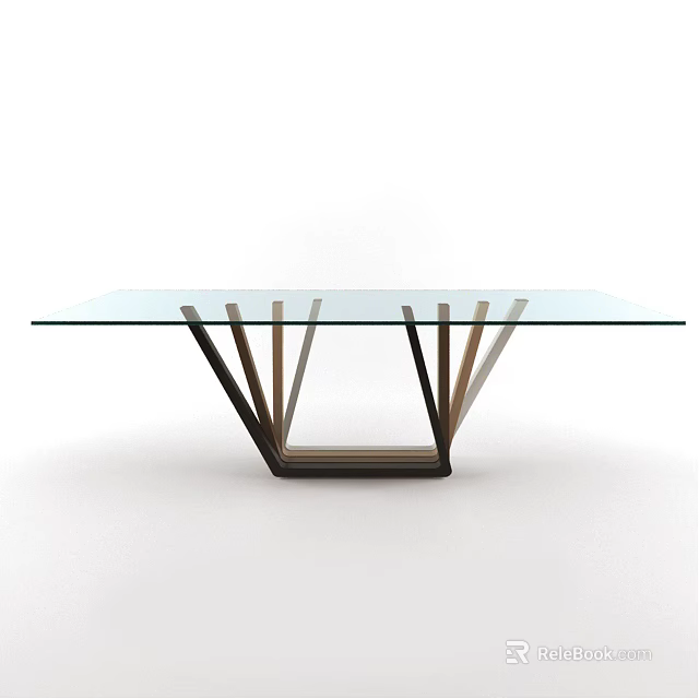 Modern Coffee Table With Glass Top And Unique Metal Wooden Legs Design 3d model 