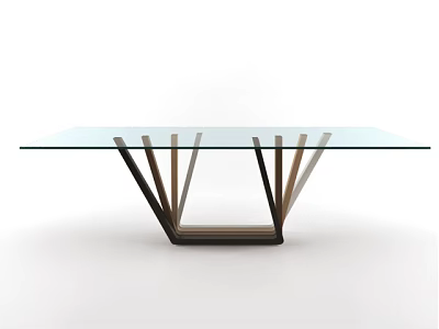 Modern Coffee Table With Glass Top And Unique Metal Wooden Legs Design 3d model