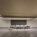 Modern Sales Office Lobby With Marble Floor Green Plants And Sofa Seating